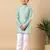 Boys sea green cotton blend ikat woven pattern kurta & pyjama set