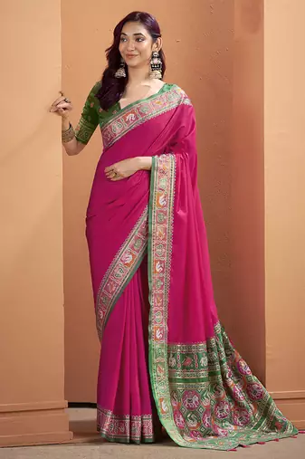 Pink patola silk party wear saree