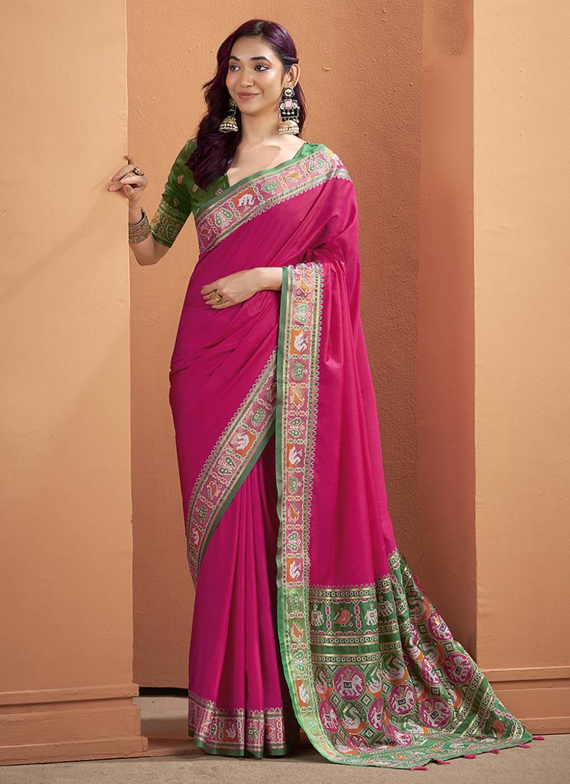 Pink patola silk party wear saree