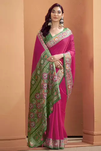 Pink patola silk party wear saree