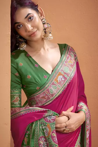 Pink patola silk party wear saree