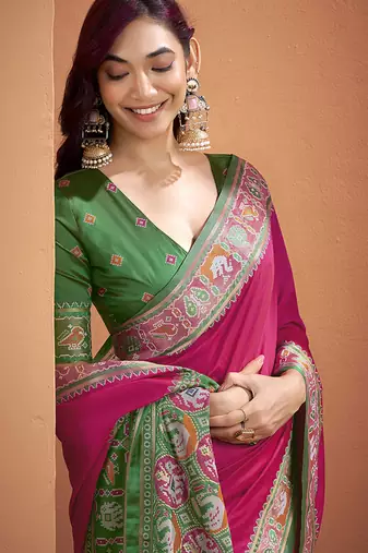 Pink patola silk party wear saree