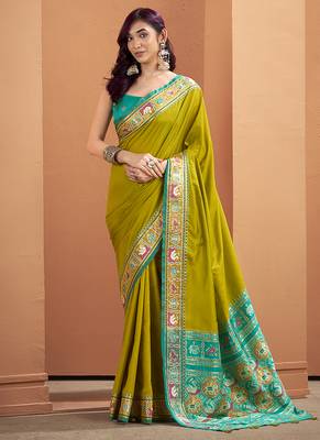 Olive patola silk party wear saree 1