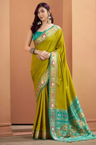 Olive patola silk party wear saree