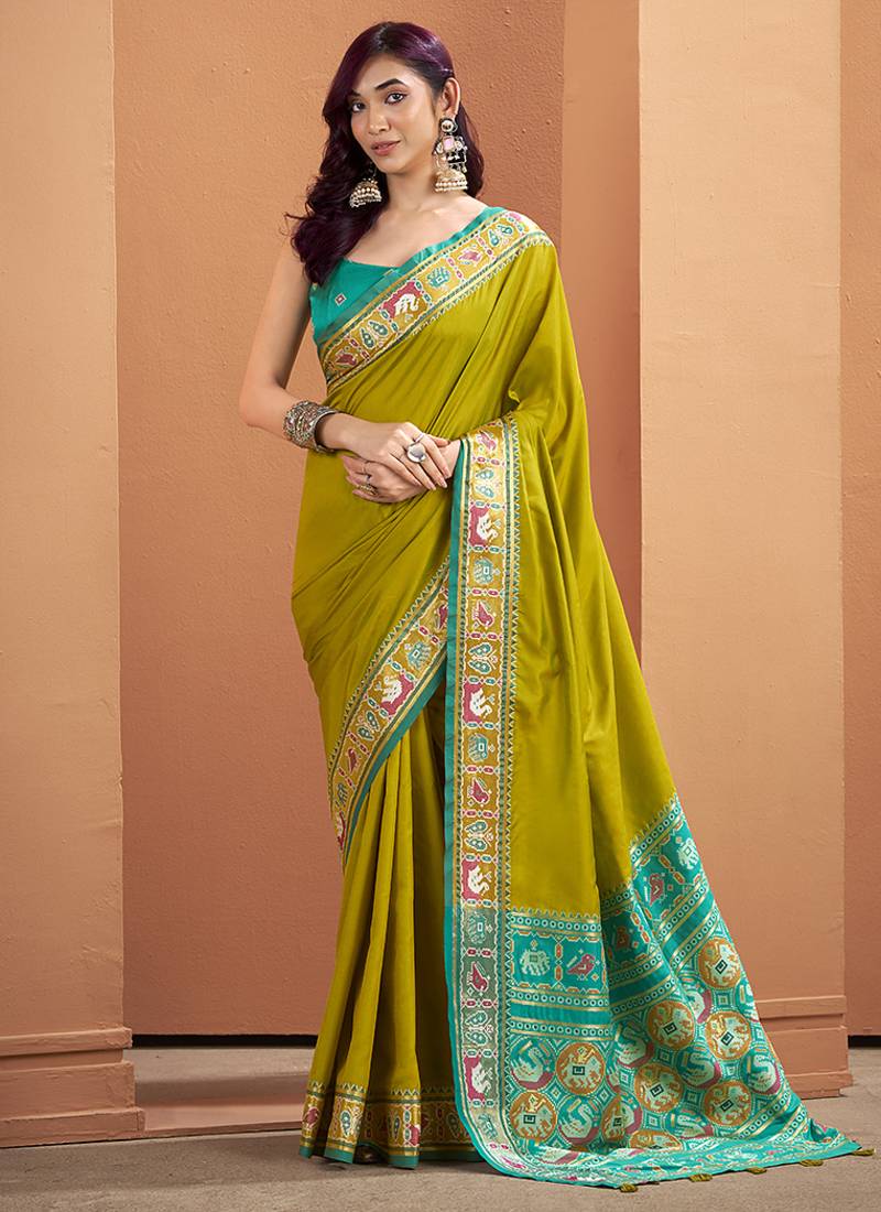 Olive patola silk party wear saree