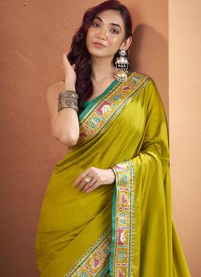 Olive patola silk party wear saree 3