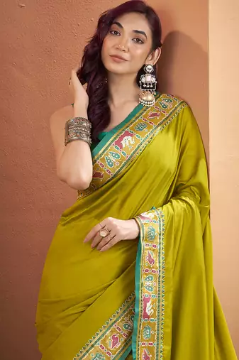 Olive patola silk party wear saree