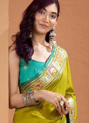 Olive patola silk party wear saree 4