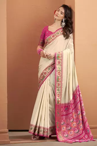 Cream patola silk party wear saree