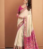 Cream patola silk party wear saree