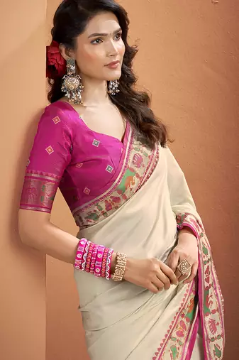 Cream patola silk party wear saree