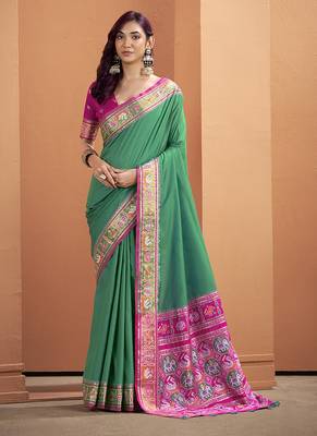 Green patola silk party wear saree 1