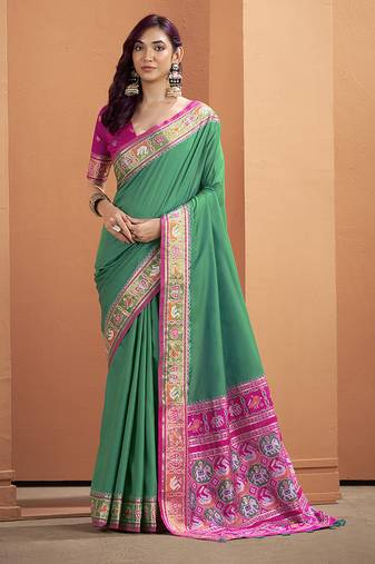 Green patola silk party wear saree