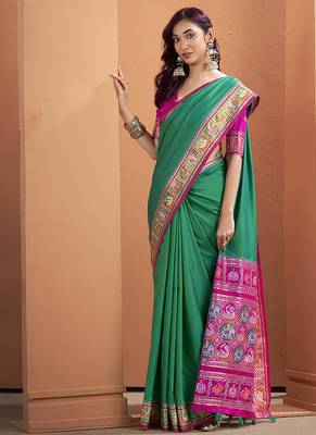 Green patola silk party wear saree 2