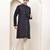 Men's straight navy blue viscose silk embroidery kurta full sleeve