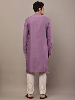 Men's straight lavender viscose silk embroidery kurta full sleeve 4