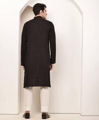 Men's straight black viscose silk embroidery kurta full sleeve 4