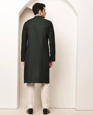 Men's straight green viscose silk embroidery kurta full sleeve 4
