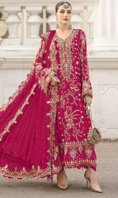 rani pink silk embroidered sequin - salwar suit 1