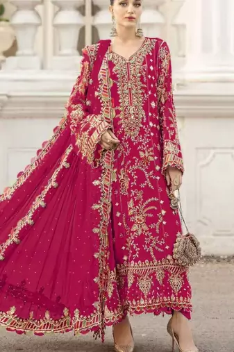 rani pink silk embroidered sequin - salwar suit
