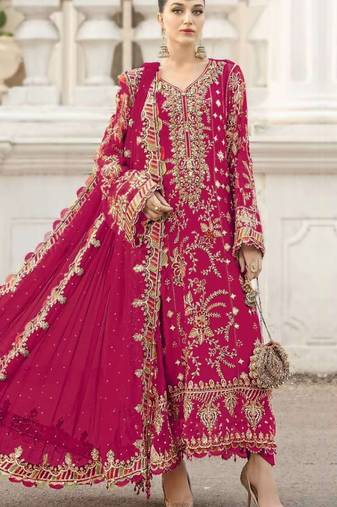 rani pink silk embroidered sequin semi-stitched salwar suit