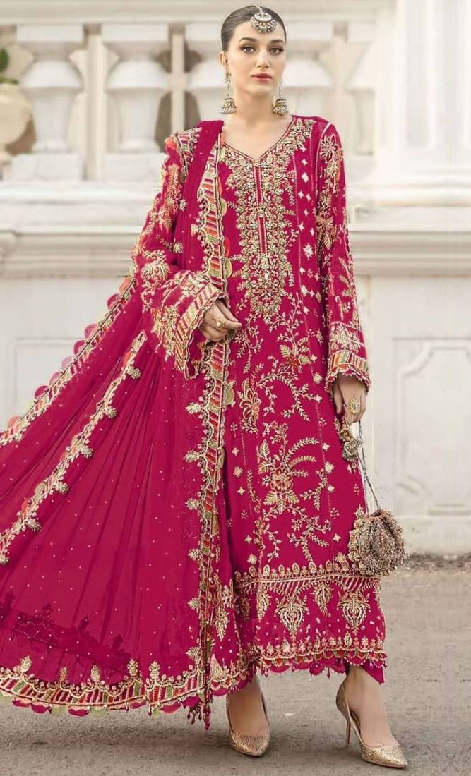 rani-pink silk suit with embroidery & sequin work