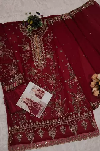 rani pink silk embroidered sequin - salwar suit