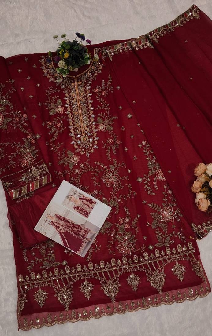 rani pink silk embroidered sequin - salwar suit