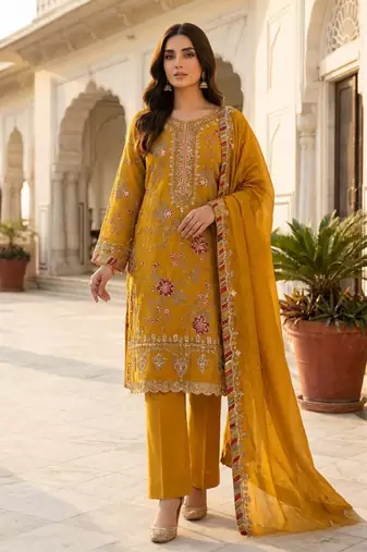 yellow silk embroidered sequin - salwar suit