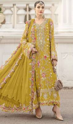 yellow silk embroidered sequin - salwar suit 1
