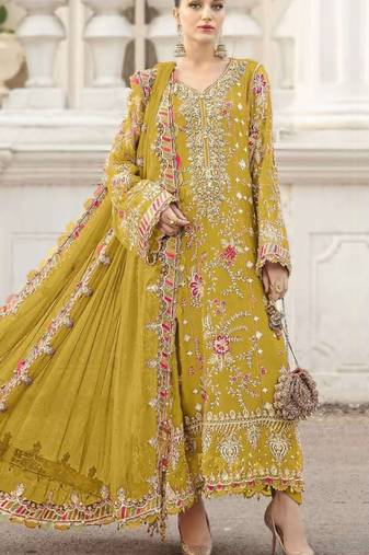 yellow silk embroidered sequin - salwar suit