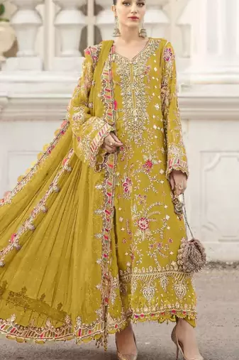 yellow silk embroidered sequin - salwar suit