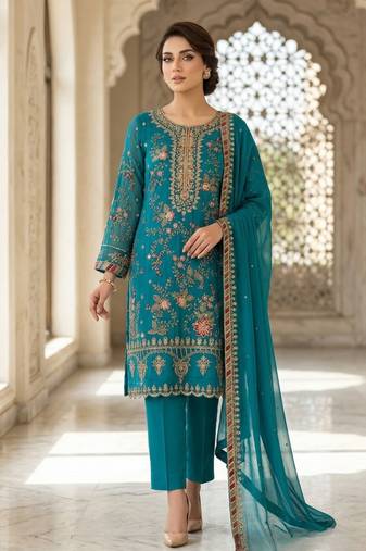 turquoise silk embroidered sequin - salwar suit