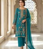 turquoise silk embroidered sequin - salwar suit