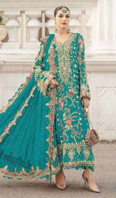 turquoise silk embroidered sequin - salwar suit 1
