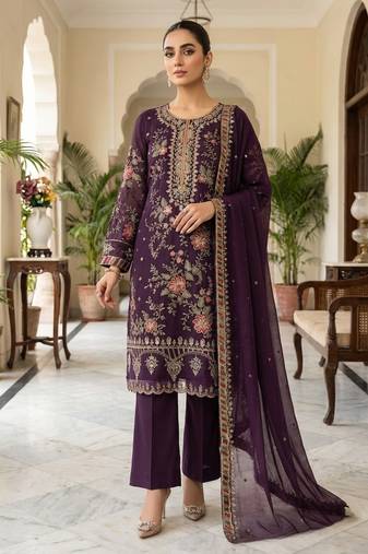 purple silk embroidered sequin - salwar suit