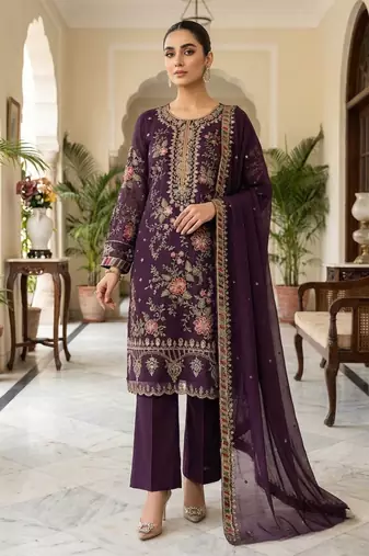 purple silk embroidered sequin - salwar suit