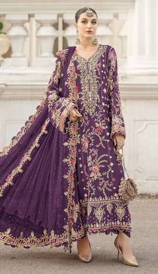 purple silk embroidered sequin - salwar suit 1