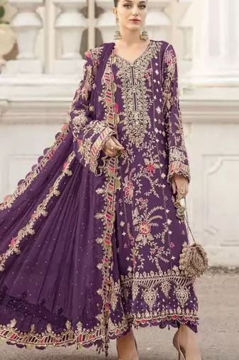 purple silk embroidered sequin - salwar suit