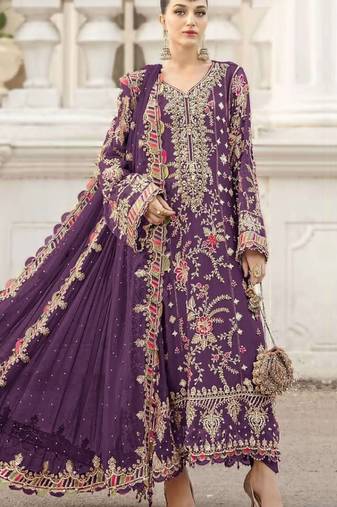 purple silk embroidered sequin semi-stitched salwar suit