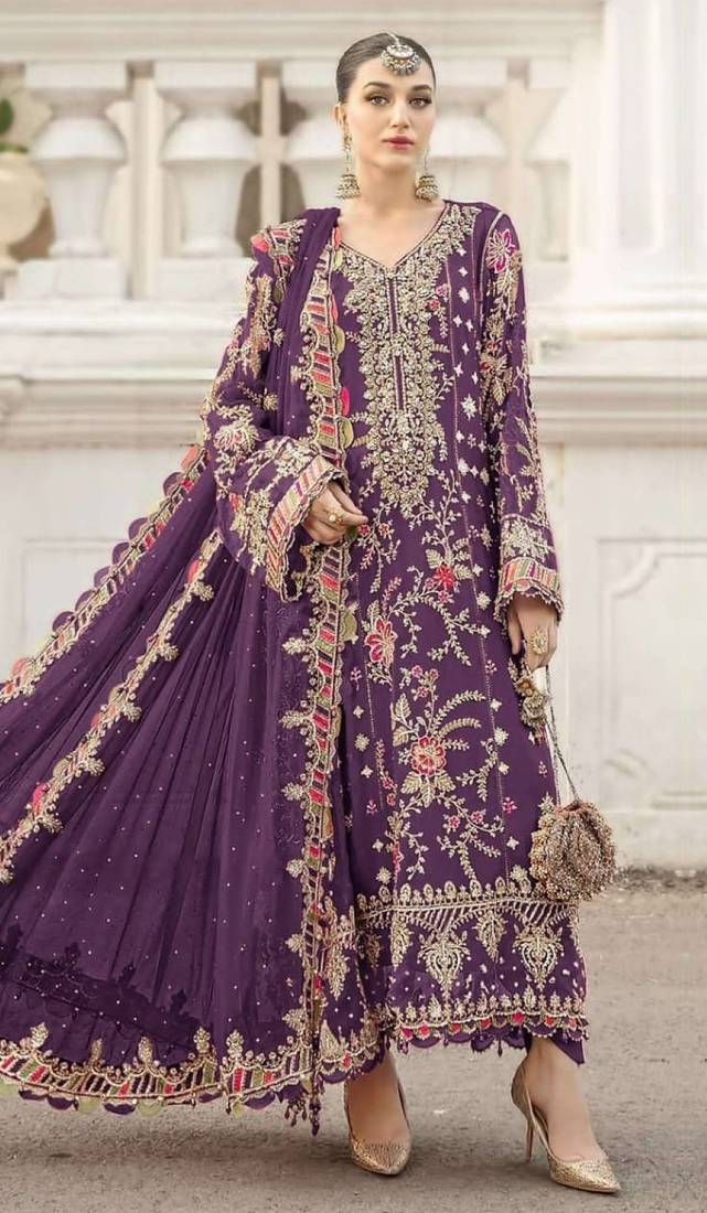 purple silk suit with embroidery & sequin work