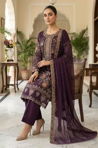 purple silk embroidered sequin - salwar suit
