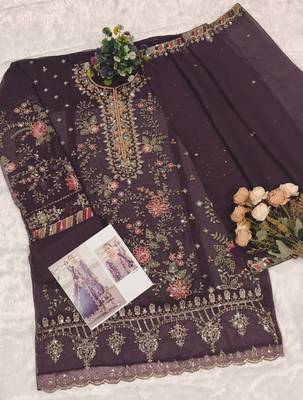 purple silk embroidered sequin - salwar suit 2