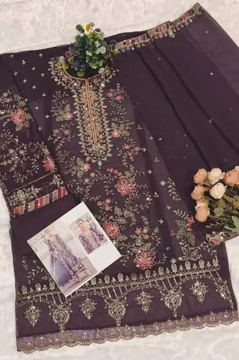 purple silk embroidered sequin - salwar suit