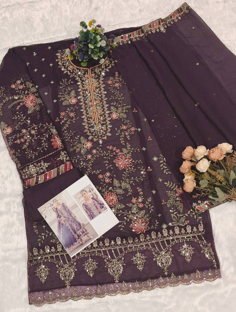 purple silk embroidered sequin - salwar suit
