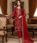 red silk embroidered sequin - salwar suit