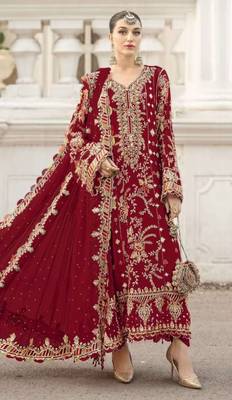 red silk embroidered sequin - salwar suit 1