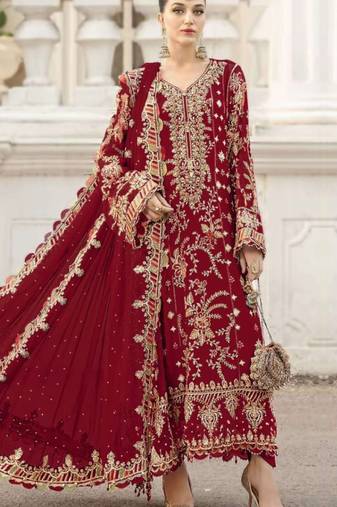 red silk embroidered sequin - salwar suit