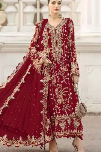 red silk embroidered sequin - salwar suit