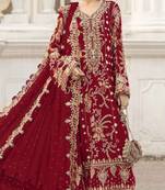 red silk suit with embroidery & sequin work